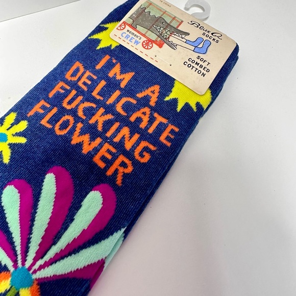 NEW I’m A Delicate F*cking Flower Crew Socks BLUE Q ONE SIZE - Picture 11 of 16
